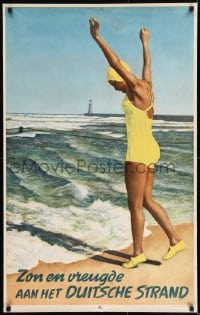 9k258 ZON EN VREUGDE AAN HET DUITSCHE STRAND 25x40 German travel poster 1935 Schneider beach art!