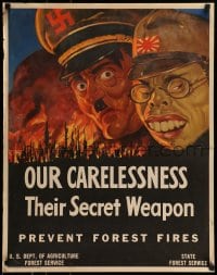 9k253 OUR CARELESSNESS THEIR SECRET WEAPON 22x28 WWII war poster 1943 art of Hitler & Tojo!