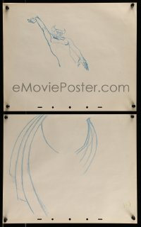 9m086 FANTASIA group of 3 13x16 animation drawings 1991 Bob Tytla, Chernabog based on Bela Lugosi!