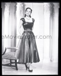 9m516 MARGARET FIELD 8x10 negative 1940s full-length in pretty satin dress & pearl necklace!