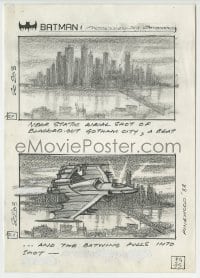 9m108 BATMAN 8x12 storyboard art 1988 pencil drawings of Gotham & Batwing!