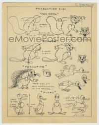 9m146 HUNTING SEASON 10x12 printed animation model sheet 1935 squirrel, beaver, porcupine, ducks!