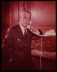 9m370 BORIS KARLOFF 4x5 transparency 1960s great candid close up in suit & tie with phone!