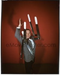 9m187 KNIFE THROWER group of 2 8x10 transparencies 1948 throwing them at the camera by Bauman!