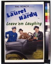 9m591 LEAVE 'EM LAUGHING 8x10 transparency 1990s great art of Laurel & Hardy on the one-sheet!