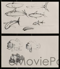 9m058 SHARK TALE group of 7 concept art drawing 2004 original James Hegedus design sketches & notes!