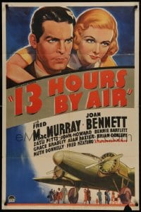 9p012 13 HOURS BY AIR style A 1sh 1936 Fred MacMurray, Joan Bennett, Zasu Pitts, cool airplane art!