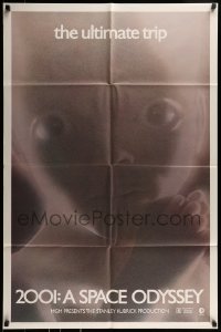 9p017 2001: A SPACE ODYSSEY 1sh R1974 Stanley Kubrick, image of star child, thin border design!