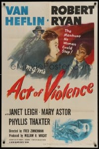 9p023 ACT OF VIOLENCE 1sh 1949 Fred Zinnemann, art of Janet Leigh, Van Heflin & Robert Ryan!