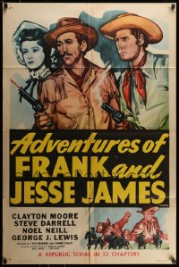 9p026 ADVENTURES OF FRANK & JESSE JAMES 1sh R1956 Clayton Moore, Steve Darrell, western serial!