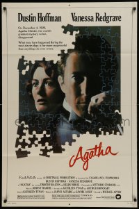 9p028 AGATHA 1sh 1979 cool puzzle art of Dustin Hoffman & Vanessa Redgrave as Christie!