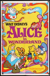 9p034 ALICE IN WONDERLAND 1sh R1974 Walt Disney, Lewis Carroll classic, cool psychedelic art!