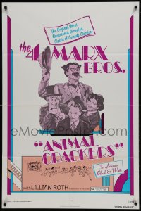 9p050 ANIMAL CRACKERS 1sh R1974 art of all four Marx Brothers, Groucho, Harpo, Chico, and Zeppo!