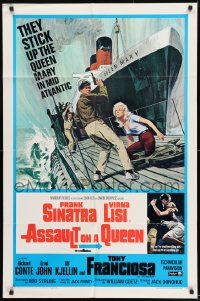 9p062 ASSAULT ON A QUEEN 1sh 1966 art of Frank Sinatra & sexy Virna Lisi on submarine deck!
