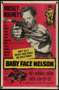 9p066 BABY FACE NELSON 1sh 1957 great art of Public Enemy No. 1 Mickey Rooney firing tommy gun!