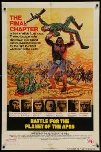 9p076 BATTLE FOR THE PLANET OF THE APES 1sh 1973 great sci-fi artwork of war between apes & humans!
