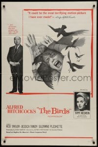 9p106 BIRDS military 1sh 1963 director Alfred Hitchcock shown, Tippi Hedren, classic attack art!