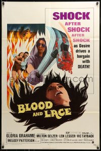 9p114 BLOOD & LACE 1sh 1971 AIP, gruesome horror image of wacky cultist w/bloody hammer!