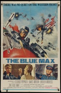 9p118 BLUE MAX 1sh 1966 Frank McCarthy art of WWI fighter pilot George Peppard in airplane!