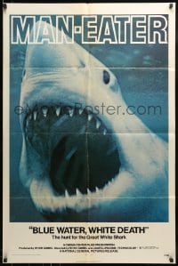 9p119 BLUE WATER, WHITE DEATH 1sh 1971 cool super close image of great white shark with open mouth!