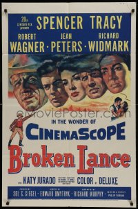 9p137 BROKEN LANCE 1sh 1954 artwork of Spencer Tracy, Robert Wagner, Jean Peters, Widmark!