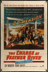 9p174 CHARGE AT FEATHER RIVER 3D 1sh 1953 Guy Madison, Lovejoy, great cowboy western artwork!