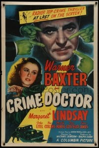 9p216 CRIME DOCTOR 1sh 1943 detective Warner Baxter, Margaret Lindsay, radio's top crime thriller!