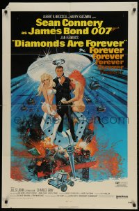 9p248 DIAMONDS ARE FOREVER 1sh 1971 art of Sean Connery as James Bond 007 by Robert McGinnis!