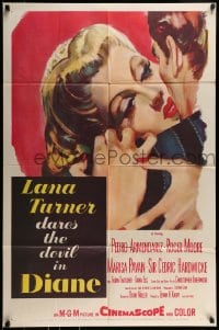 9p249 DIANE 1sh 1956 sexy Lana Turner dares the devil, great close up romantic art!