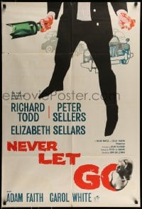9p602 NEVER LET GO English 1sh 1962 sexy Elizabeth Sellars, Peter Sellers w/broken bottle!