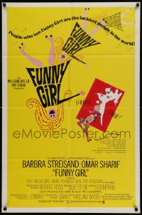 9p341 FUNNY GIRL 1sh 1969 Barbra Streisand, Omar Sharif, William Wyler, Bob Peak & Tal Stubis art!