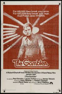 9p347 GAMBLER style B 1sh 1974 James Caan is a degenerate gambler who owes the mob $44,000!