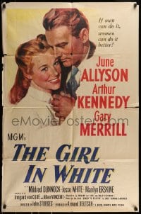 9p360 GIRL IN WHITE 1sh 1952 art of pretty female doctor June Allyson & Arthur Kennedy!
