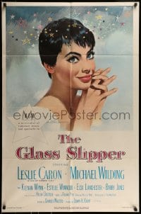 9p365 GLASS SLIPPER 1sh 1955 close up art of pretty Leslie Caron by Jon Whitcomb