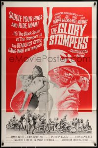 9p366 GLORY STOMPERS 1sh 1967 AIP biker, Dennis Hopper, wild image of bikers on the rampage!
