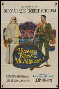 9p406 HEAVEN KNOWS MR. ALLISON 1sh 1957 barechested Robert Mitchum w/rifle & nun Deborah Kerr!