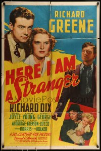 9p417 HERE I AM A STRANGER 1sh 1939 alcoholic Richard Dix, Richard Greene, Brenda Joyce!