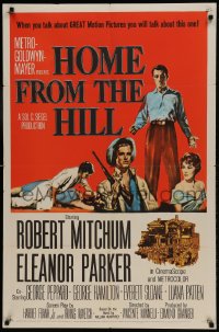 9p426 HOME FROM THE HILL 1sh 1960 art of Robert Mitchum, Eleanor Parker & George Peppard!