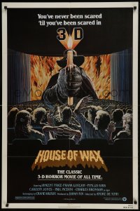 9p433 HOUSE OF WAX 3D 1sh R1981 3-D, great artwork of Vincent Price with candle over audience!