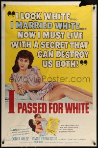 9p442 I PASSED FOR WHITE 1sh 1960 she looks white & married white, how can she tell her husband?