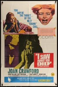 9p443 I SAW WHAT YOU DID 1sh 1965 Joan Crawford, William Castle, you may be the next target!