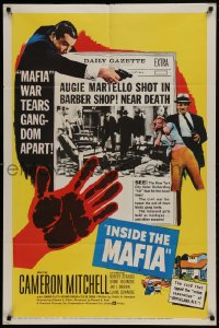 9p461 INSIDE THE MAFIA 1sh 1959 Cameron Mitchell vs gangdom, cool newspaper design!