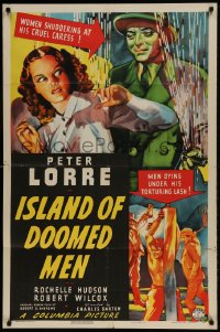 9p465 ISLAND OF DOOMED MEN 1sh 1940 art of creepy Peter Lorre & pretty Rochelle Hudson!
