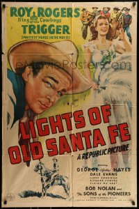9p509 LIGHTS OF OLD SANTA FE 1sh 1944 art of Roy Rogers & Trigger + full-length Dale Evans!