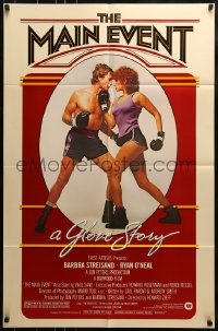 9p531 MAIN EVENT 1sh 1979 great full-length image of Barbra Streisand boxing with Ryan O'Neal!