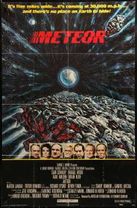 9p559 METEOR 1sh 1979 Sean Connery, Natalie Wood, cool sci-fi artwork by Michael Whipple!