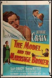 9p571 MODEL & THE MARRIAGE BROKER 1sh 1952 Scott Brady kisses Jeanne Crain, smoking Thelma Ritter!