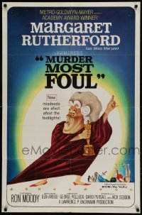 9p583 MURDER MOST FOUL 1sh 1964 art of Margaret Rutherford by Tom Jung, Agatha Christie!