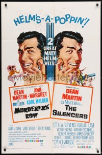 9p586 MURDERERS' ROW/SILENCERS 1sh 1967 Dean Martin in two great Matt Helm hits, McGinnis art!