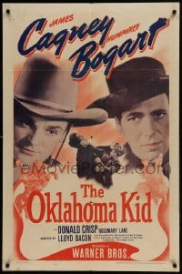 9p622 OKLAHOMA KID 1sh R1943 great image of James Cagney & Humphrey Bogart wearing cowboy hats!